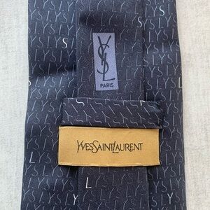 Yves Saint Laurent MONOGRAMMED Black & Grey Blue Silk Tie